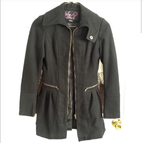 Black Wool Blend Pea Coat - Picture 5 of 13